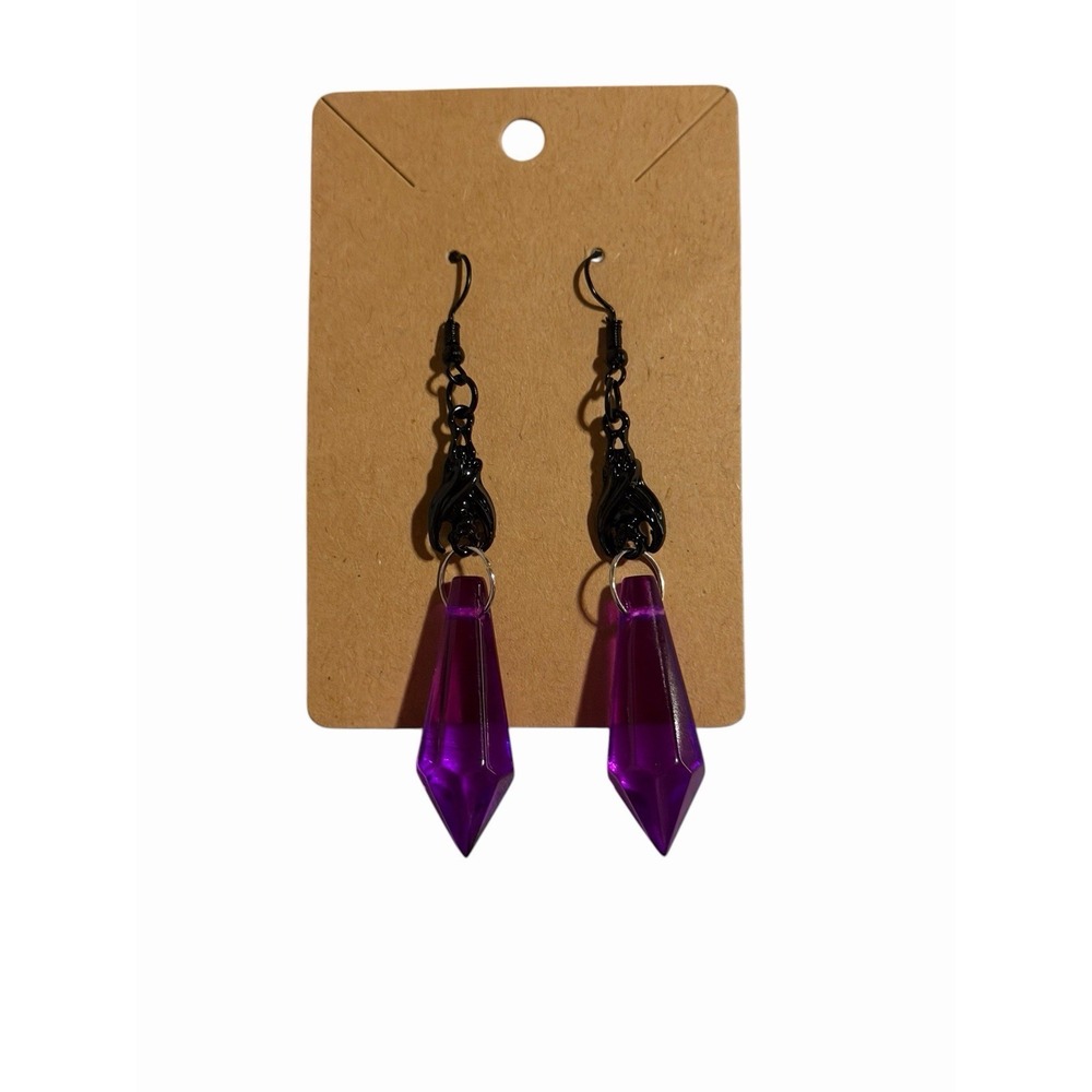 Gothic Bat Wing Purple Crystal Drop Earrings Black Dangle Halloween Alt Jewelry